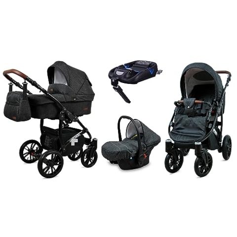 BabyLux® Kinderwagen Set 4 in 1 - Optimal - incl. Babywanne, Buggy Sportsitz, Auto-Babyschale, ISOFIX-Basisstation - Autositz - Kinderwagenset - Kombikinderwagen mit Wickeltasche usw.