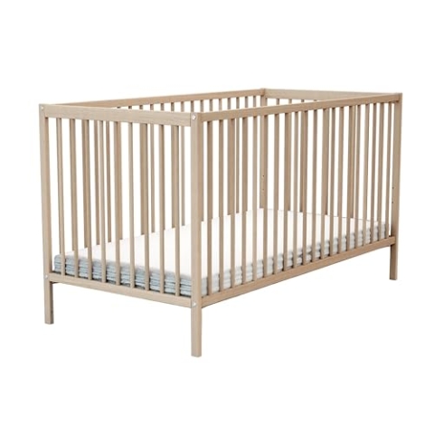AT4 - Babybett Holz 70x140 ESSENTIEL Buche Natur roh | 144 x 74 x 86,5 cm | Kinderbett mädchen und Jung - Gitterbett mit Lattenrost 3 Stufen Höhenverstellbar