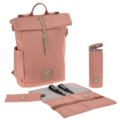 LÄSSIG Wickeltasche, Wickelunterlage, Kinderwagenbefestigung, Flaschenhalter nachhaltig produziert/GRE Rolltop Backpack, Braun (Cinnamon)