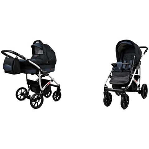 BabyLux Largo 2-in-1 Baby Kinderwagen Tief und Kinderwagen mit Zubehör Verstellbar und faltbar Aluminiumkonstruktion Wasserdicht Nicht abnehmbare Räder Black Magenta Silver Frame