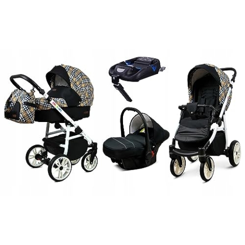 BabyLux® Kinderwagen Set 4 in 1 - Color Lux - incl. Babywanne, Buggy Sportsitz, Auto-Babyschale, ISOFIX-Basisstation - Autositz - Kinderwagenset - Kombikinderwagen mit Wickeltasche usw.
