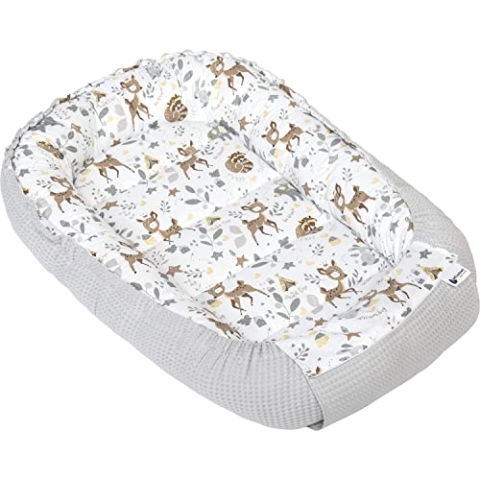 Medi Partners Babynestchen Babynest Waffle 100x60x15 Kuschelnest Kokon Nestchen Babys Neugeborene Babybett tragbar Reisebett 100% Baumwolle (REH mit Grauer Waffle)