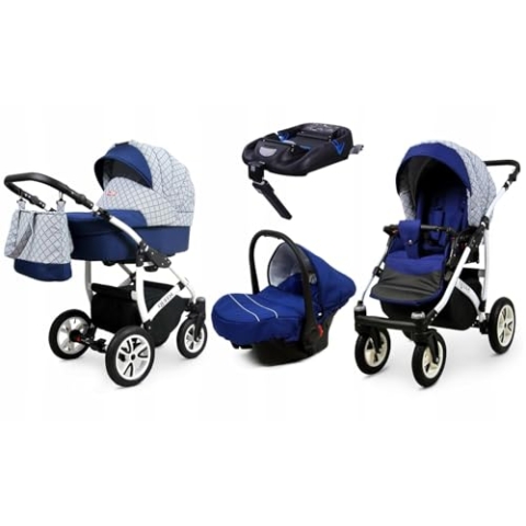 BabyLux® Bambimo Kinderwagen Set 4 in 1 - Queen - incl. Babywanne, Buggy Sportsitz, Auto-Babyschale - Autositz - Kinderwagenset - Kombikinderwagen mit Wickeltasche, Regenschutz usw.4