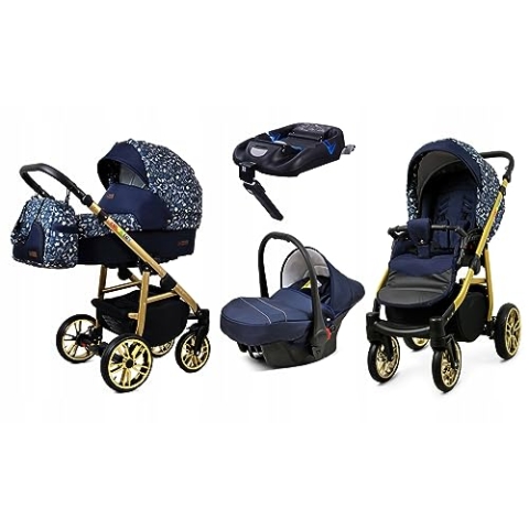 BabyLux® Kinderwagen Set 4 in 1 - Color Lux - incl. Babywanne, Buggy Sportsitz, Auto-Babyschale, ISOFIX-Basisstation - Autositz - Kinderwagenset - Kombikinderwagen mit Wickeltasche usw.