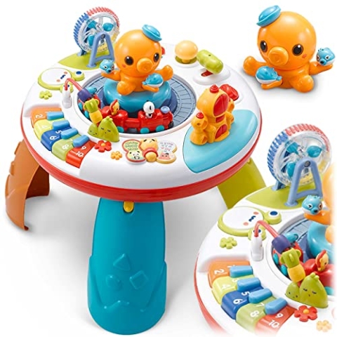 Ricokids Lehrtisch und Tafel in Einem mit Musik Geräuschen Melodie Zahlen Tieren und Anderen Erwerb Neuer Fähigkeiten Lebendige Warme Farben Geduld Lernen Unisex Junge Mädchen 54 x 54 x 51 cm