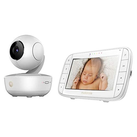 Motorola MBP 55 Video-Babyphone mit Schwenk,Neige-und Zoomfunktion,5,0 Zoll Farbdisplay, Nachtsicht,2-Wege-Audio und Temperatursensor und tragbare Babyeinheit und Stargrip-300m Reichweite