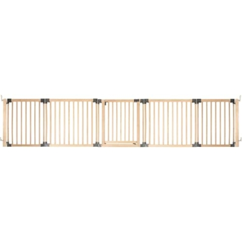 Safetots HolzMehrPanelRaumteiler, bis zu 376cm, Naturholz, 76cm Hoch, MehrPanelflexible Raumbarriere, Raumteiler mit Tür für Babys und Kleinkinder, Einfache Installation