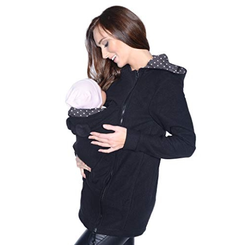 MijaCulture Tragejacke / Fleecepullover für Tragetuch Tragepullover für beide 3073A (44, Schwarz / Grau)