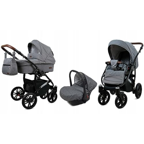 BabyLux® Bambimo Kinderwagen Set 3 in 1 - Optimal - incl. Babywanne, Buggy Sportsitz, Auto-Babyschale - Autositz - Kinderwagenset - Kombikinderwagen mit Wickeltasche, Regenschutz usw.