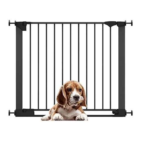 Bettacare Sicherheitsstuffen Haustiergitter, Schwarz, 89cm - 96cm, Extra Niedrige Durchgangshöhe, 74cm Extra Breite Türöffnung, Einteiliges Extra Breites Gitter für welpen und Hunde