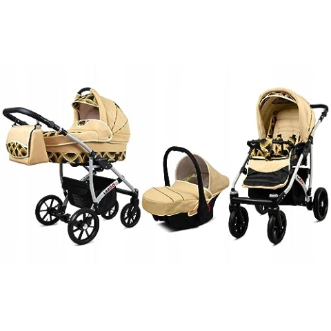 BabyLux® Bambimo Kinderwagen Set 3 in 1 - Largo - incl. Babywanne, Buggy Sportsitz, Auto-Babyschale - Autositz - Kinderwagenset - Kombikinderwagen mit Wickeltasche, Regenschutz usw.