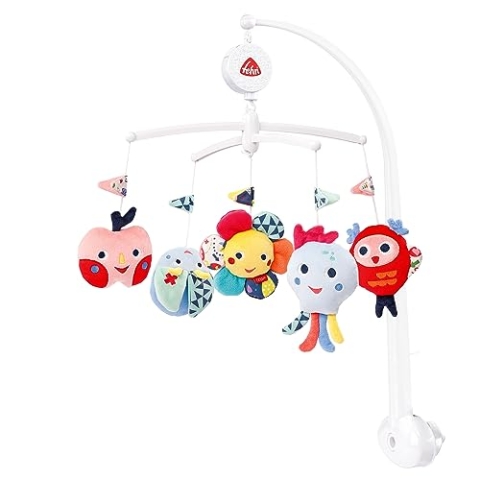 Fehn Musik Mobile COLOR Friends - Baby Einschlafhilfe Musikspielzeug mit süßen Tieren - Babymobile Spieluhr mit Melodie "Träumerei" - Musikmobile Babybett Zubehör Spielzeug für Babys von 0–5 Monaten