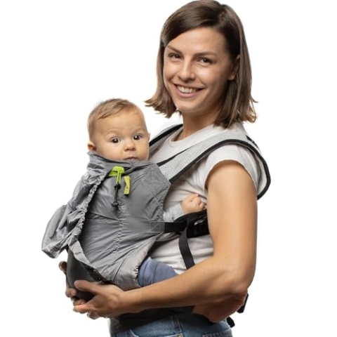 Boba Air Federleichte Babytrage und Kindertrage - Baby Trage ab 3 Monaten (7-20kg) - Kindertragerucksack und Baby Tragetasche mit 2 Tragepositionen (Bauch/Rücken) - Grau