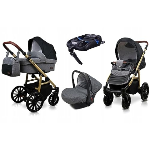 BabyLux® Kinderwagen Set 4 in 1 - Aspero - incl. Babywanne, Buggy Sportsitz, Auto-Babyschale, ISOFIX-Basisstation - Autositz - Kinderwagenset - Kombikinderwagen mit Wickeltasche usw.