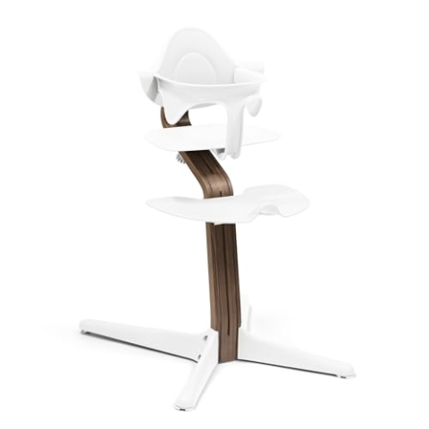 Stokke Nomi Stuhl (Walnut/White) + Babyset (White) - Inspiriert zu aktivem Sitzen & Bietet Unterstützung, während das Baby sitzen lernt - Bis 150 kg belastbar