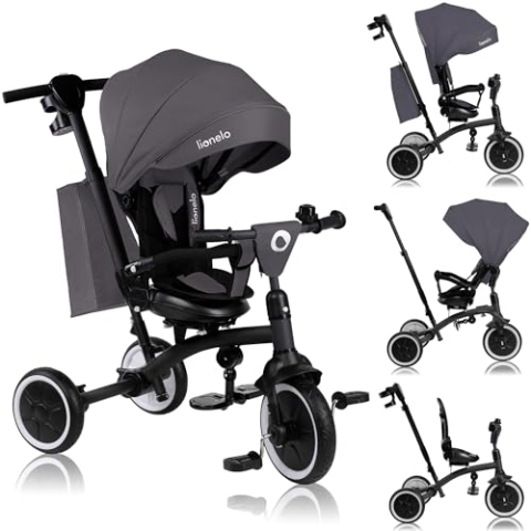 LIONELO Tris Plus Multifunktionales Laufrad Dreirad von 9 Monaten bis 5 Jahren bis zu 25 kg, Kinderwagen, Große PU-Räder Drehbarer Sitz 360 ° Verstellbare Rückenlehne Montage ohne Werkzeug