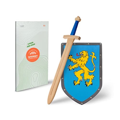 WOODSY ® Schild und Schwert Kinder | 57 cm lang Handmade aus Buche Löwen Design | Ritter kostüm Kinder Ritterschwert Kinder Kinder Schwert Spielzeug Schwert Fasching Mittelalter excalibu