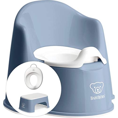 BABYBJÖRN Töpfchentraining Startpaket: Topfstuhl, Tritthocker und Toilettensitz – graublau weiß