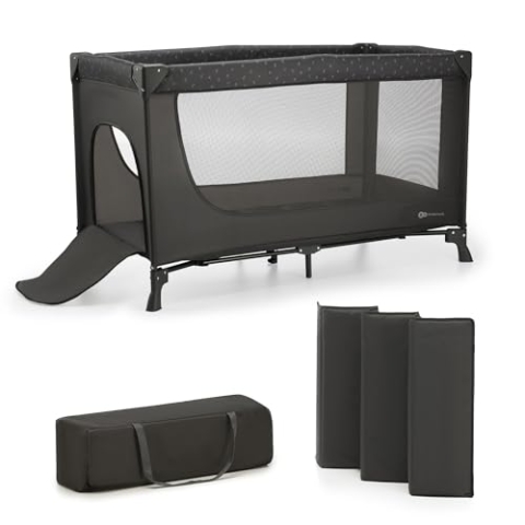 Kinderkraft Kinderreisebett JOY LIGHT, Babybetten, Kinderbett, Reisebett, Praktisch, Modernes Design, Kleine Abmessungen nach Zusammenklappe, Tasche, Grau