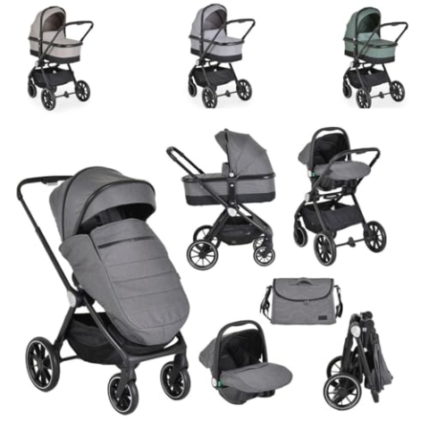Cangaroo Kombikinderwagen 3 in 1 Christiano Babywanne Babyschale klappbar Tasche, Farbe:grau