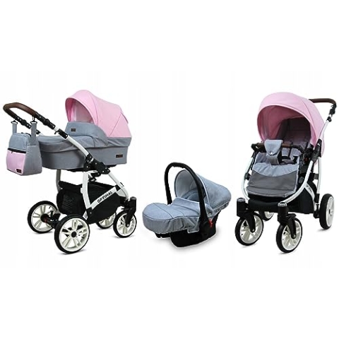 BabyLux® Bambimo Kinderwagen Set 3 in 1 - Optimal - incl. Babywanne, Buggy Sportsitz, Auto-Babyschale - Autositz - Kinderwagenset - Kombikinderwagen mit Wickeltasche, Regenschutz usw.