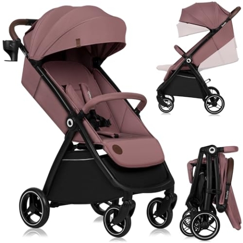 LIONELO INGRID Kinderwagen bis 22 kg von 6 Monaten bis 4 Jahren Große 360° schwenkbare Räder Volle Federung Einhändig zusammenklappbar Verstellbare Rückenlehne und Fußstütze Großes XXL-Verdeck