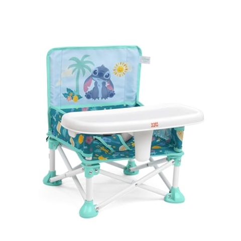 Bright Starts Disney Stitch Pop 'N Sit Tragbarere Sitzerhöhung Booster Seat, Innen/Außen Verwendung, Bodenstuhl mit Fütterungstablett, Blau, 6 Monate - 3 Jahre