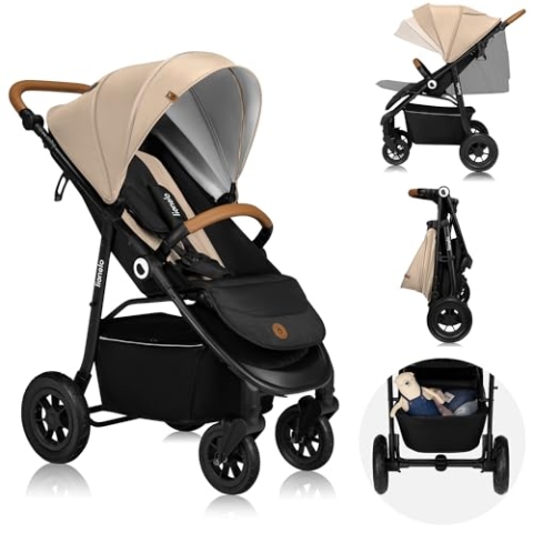LIONELO Natt Kinderwagen Buggy bis zu 22 kg Verstellbarer Griff und Verstellung der Rückenlehne zur Liegeposition, 5-Punkt-Gurt Große Offroad-Räder Vollständige Stoßdämpfung Wasserdichtes XXL-Verdeck
