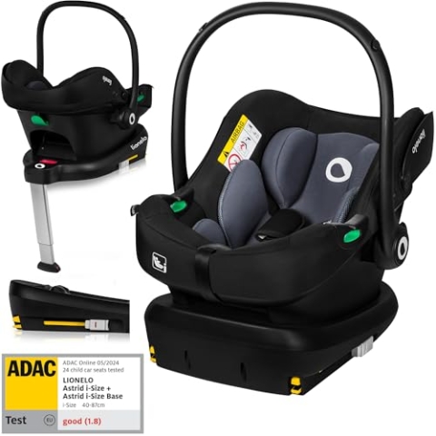 LIONELO ASTRID i-Size SET Kindersitz mit Basis 40-87 cm Babyschale ISOFIX Montage, 3-Punkt-Gurte Seitenschutz, Dri-Seat-Einlage, i-Size R129