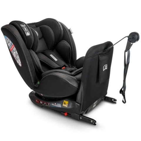 Lorelli Auto Kindersitz Ares mit Isofix, 360 Grad drehbar, (0-36 kg) Mitwachsender Autositz i-Size 40-150cm - Gruppe 0+/1/2/3, Babysitz ab Geburt, 5-Punkt-Gurt, Einstellbare Kopfstütze, schwarz