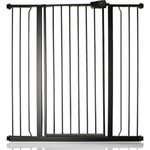 Bettacare Extra Hohes Sicherheitsgitter für Kinder und Hunde, 100.8cm - 108.4cm, Mattschwarz, Extra Hohes Babygitter von 104cm Höhe, Druckmontage-Sicherheitsgitter für Treppen