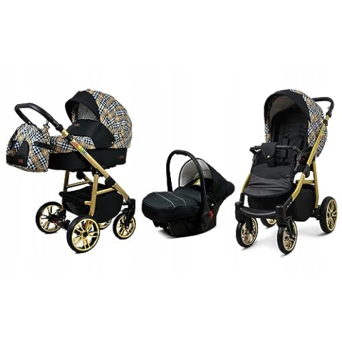 BabyLux® Bambimo Kinderwagen Set 3 in 1 - Color Lux - incl. Babywanne, Buggy Sportsitz, Auto-Babyschale - Autositz - Kinderwagenset - Kombikinderwagen mit Wickeltasche, Regenschutz usw.