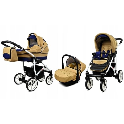 BabyLux® Bambimo Kinderwagen Set 3 in 1 - Largo - incl. Babywanne, Buggy Sportsitz, Auto-Babyschale - Autositz - Kinderwagenset - Kombikinderwagen mit Wickeltasche, Regenschutz usw.