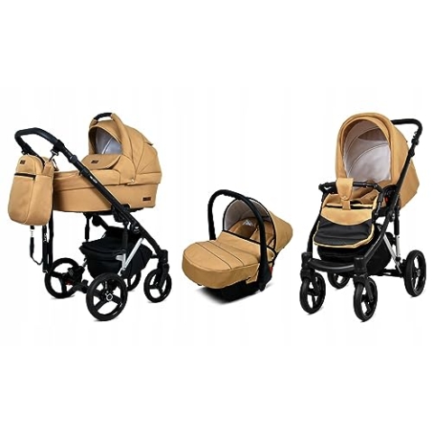 BabyLux® Bambimo Kinderwagen Set 3 in 1 - UZO - incl. Babywanne, Buggy Sportsitz, Auto-Babyschale - Autositz - Kinderwagenset - Kombikinderwagen mit Wickeltasche, Regenschutz usw.
