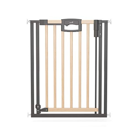 Geuther Türschutzgitter Easylock Plus | Treppenschutzgitter ohne Bohren Breite 80,5-88,5 cm | Türgitter Baby Holz-Metall | Kinderschutzgitter beidseitig öffnend | Kindersicherung Tür | Natur-Anthrazit