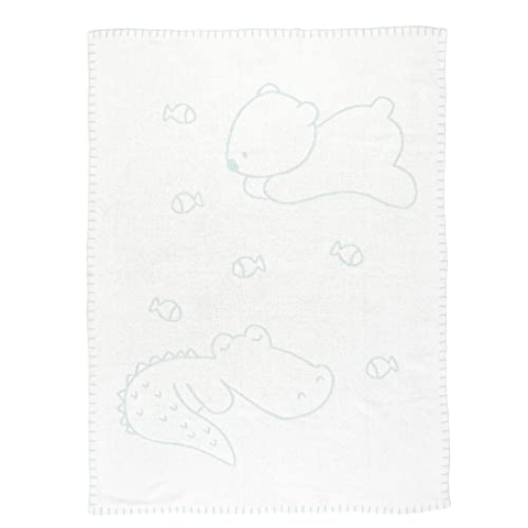 Nattou Strickdecke aus 100% Baumwolle, Krokodil und Bär, Zum Wenden, 100 x 75 cm, Romeo, Jules und Sally, Hellblau