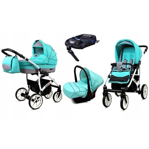 BabyLux® Kinderwagen Set 4 in 1 - Largo - incl. Babywanne, Buggy Sportsitz, Auto-Babyschale, ISOFIX-Basisstation - Autositz - Kinderwagenset - Kombikinderwagen mit Wickeltasche usw.