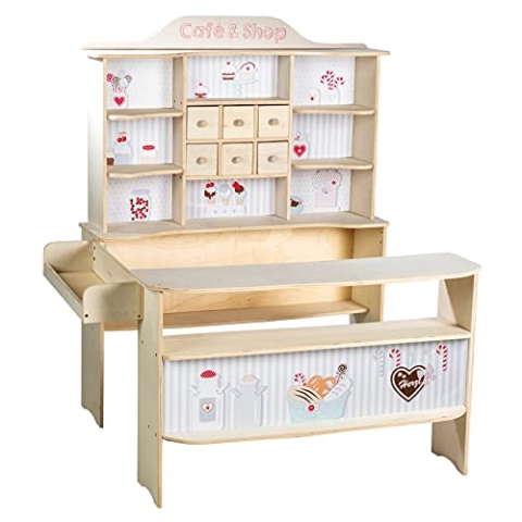 roba Kaufladen, 'Café & Shop', Holz natur, 6 Schubladen, Seitentheke & Theke mit Bedruckung