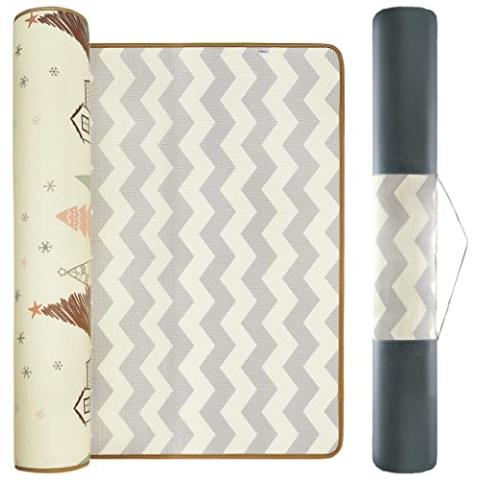 Mamabrum XXL Baby Krabbelmatte - Rollbare Spielmatte mit Wald- & Zickzack-Design, Rutschfest & Wasserabweisend, 180x150 cm, 2 cm Dick - Krabbeldecke für Baby