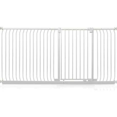 Safetots Extra Hohes Elite Sicherheitsschutzgitter, 207cm - 216cm, Matt Weiß, Extra hohe 96.8cm Höhe, Treppenschutzgitter mit Druckmontage, Sicherheitsbarriere, Einfache Installation