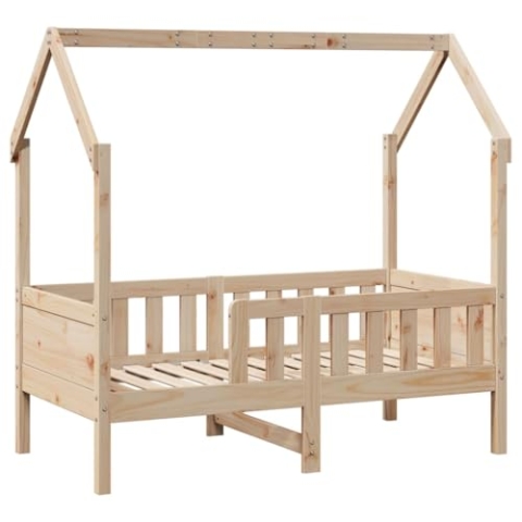 vidaXL Kinderbett, Hausbett mit Rausfallschutz Lattenrost, Spielbett für Jungen Mädchen, Holzbett Bett Kinderzimmer, 70x140cm Massivholz Kiefer