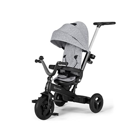 kk Kinderkraft Dreirad 5 in 1 TWIPPER, Kinderdreirad, Jogger mit Schubstange, 360° Drehsitz, höhenverstellbar Elterngriff, Sonnendach, Zubehör: Klingel, Getränkehalter, ab 9 Monate bis 5 Jahre, Grau