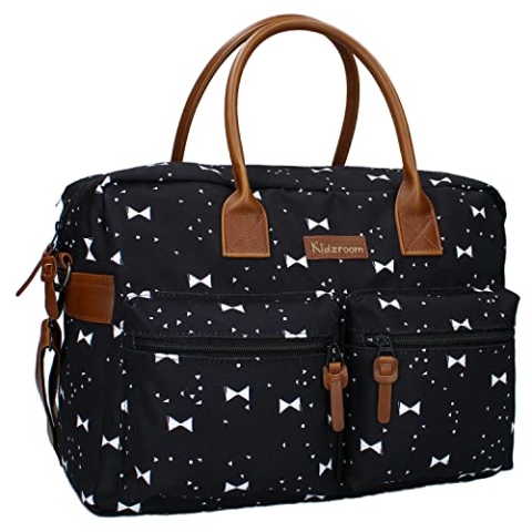 Kidzroom Diaper Bag Black & White - Ideal for travel - Black/Bows - Black Bows One