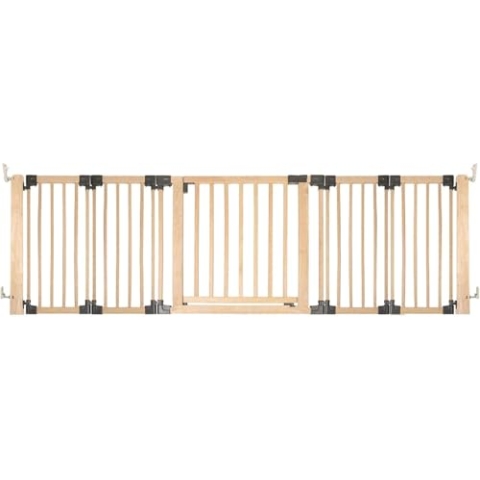 Safetots HolzMehrPanelRaumteiler, bis zu 256cm, Naturholz, 76cm Hoch, MehrPanelflexible Raumbarriere, Raumteiler mit Tür für Babys und Kleinkinder, Einfache Installation