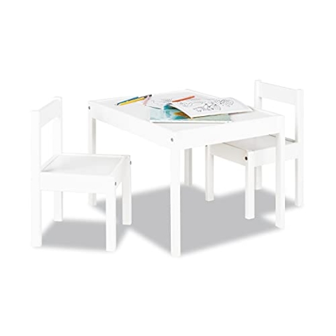 PINOLINO Kindersitzgruppe Sina, 3-teilig, aus Holz, 2 Stühle und 1 Tisch, für Kinder ab 2 Jahren, weiß lackiert
