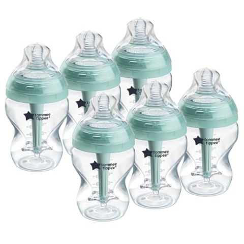 Tommee Tippee Anti-Kolik-Babyflaschen, Natürlich geformter Trinksauger und Spezielles Anti-Kolik-Entlüftungssystem, 260ml, 6er-Set