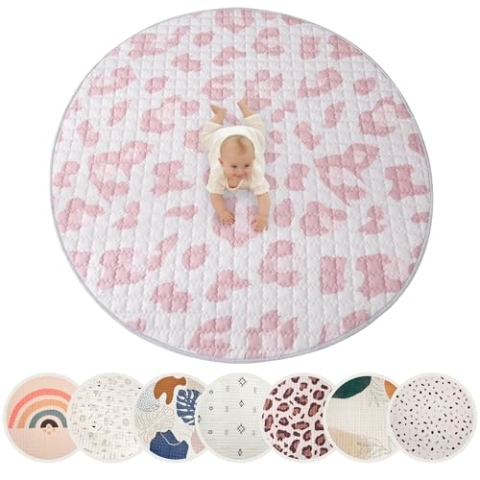Gesteppte Krabbeldecke Baby 150cm – extra dicke 1,5cm weiche Baby Krabbelmatte – Baby Spielmatte mit rutschfester Unterseite zum Krabbeln, Laufgitter – maschinenwaschbare Baby Spieldecke