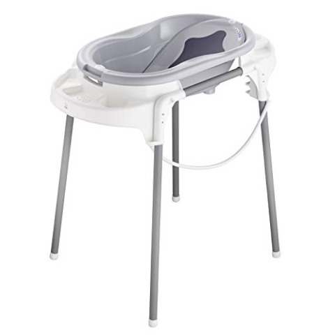 Rotho Babydesign TOP Badestation - wasserdicht - gross - Babybadestation - Babybadewanne - Babywanne mit Gestell - Babypflegeset - grau
