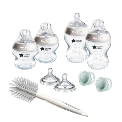 Tommee Tippee - Natural Start-Set für Neugeborene, Anti-Kolik-Babyflaschen (150 & 260ml), brustähnl. Sauger (mittel), selbst sterilisierend & Zubehör