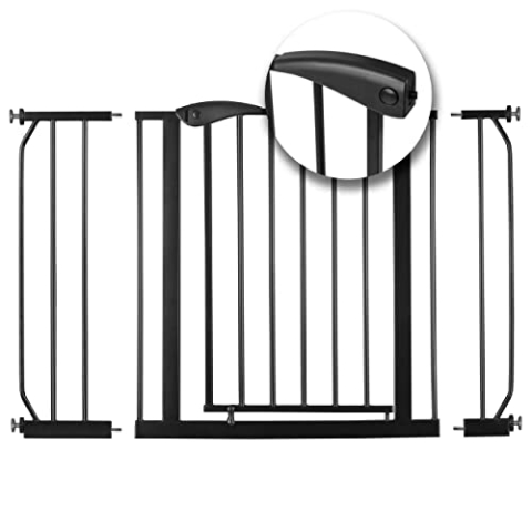 Nukido Treppenschutzgitter Ohne Bohren Türschutzgitter 90° Stop Türgitter Baby Kinder Kindergitter Schutzgitter Breite Verstellbar 75-115 cm Schwarz 115 x 78 cm